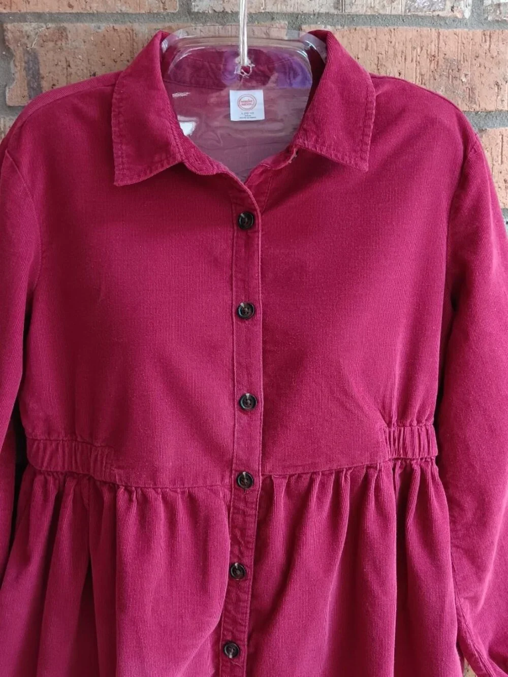 Wonder Nation Girls Corduroy Dress Button Front Long Sleeves Berry Size L Plus